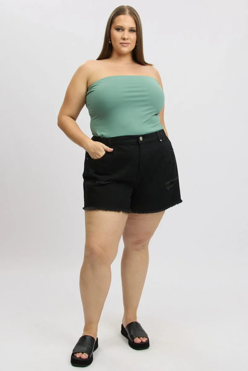 Sharp Edge Black Relaxed Shorts High Rise