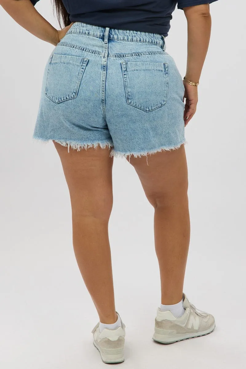 Denim Relaxed Shorts High Rise casual top AntiPillingTechnology