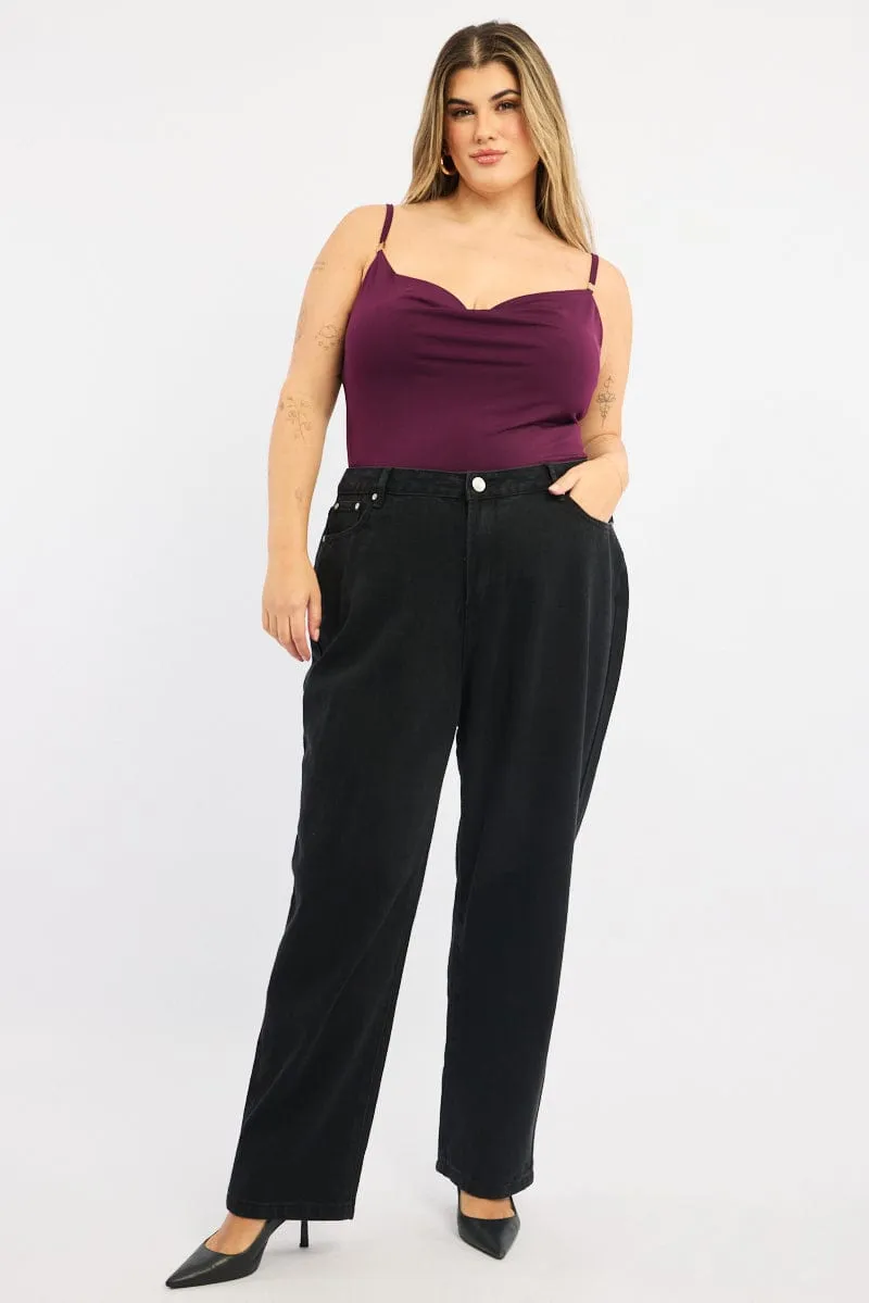 Streetwear Style Fine Weave Red Cowl Neck Bodysuit