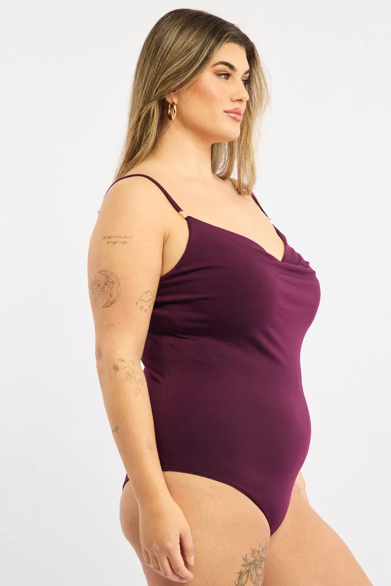 Red Cowl Neck Bodysuit Royal Charm