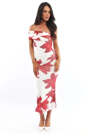 Professional Look Stone Glow White Floral Bodycon Dress One Shoulder Mesh