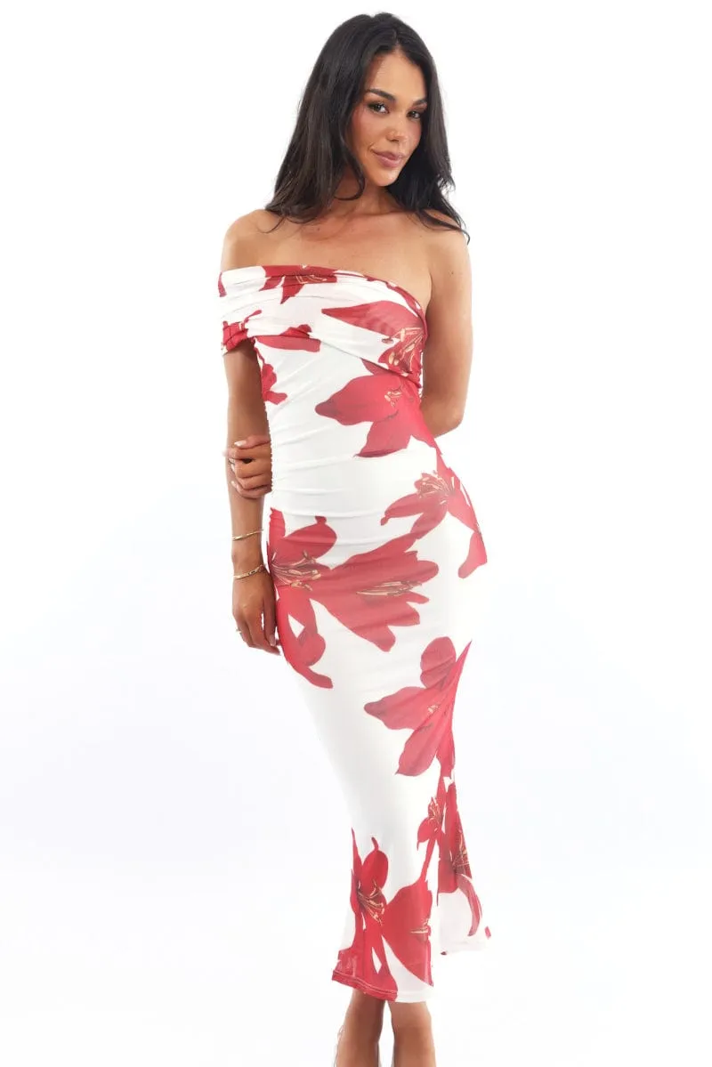 White Floral Bodycon Dress One Shoulder Mesh pack light Strong Soul