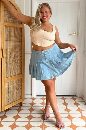 Ski Core Beige Corset Top Sleeveless Scoop Neck