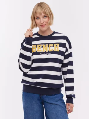LowMaintenanceFabric Jaye Collegiate Striped Crew Neck - Blue