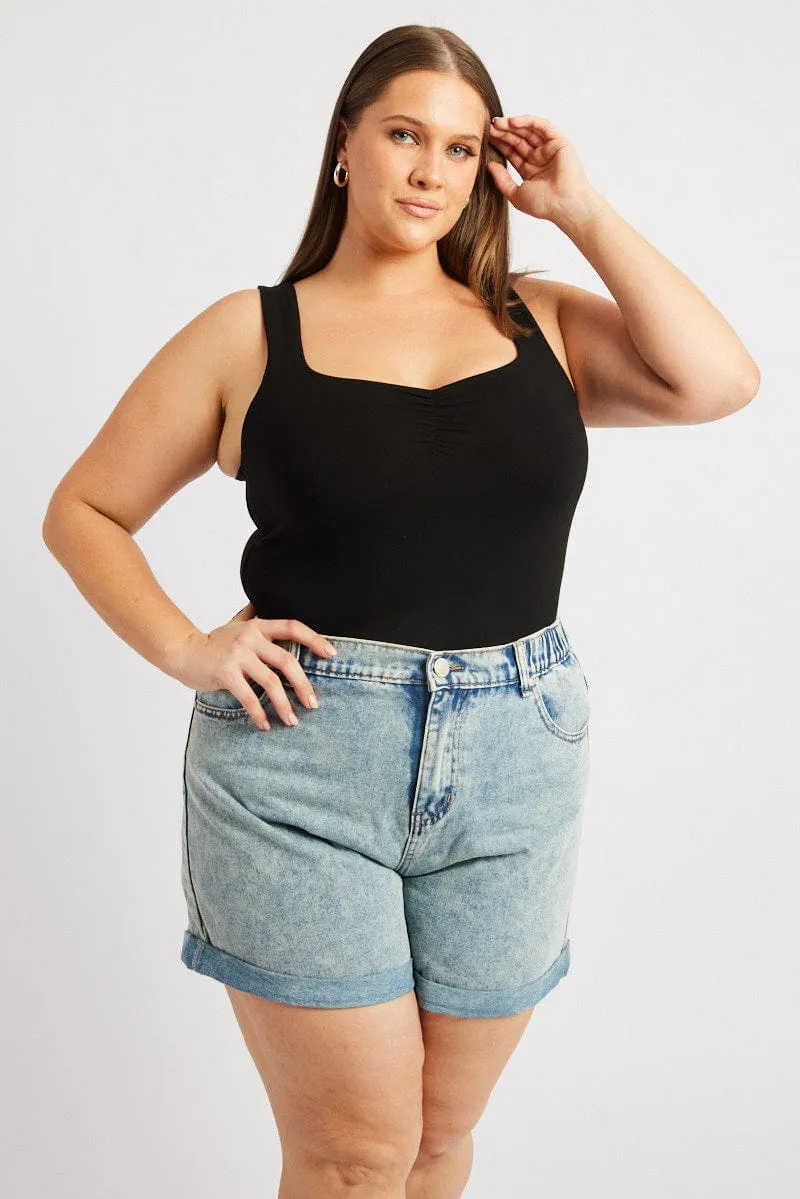 HeavyDuty Zipper Black Bodysuit Sleeveless Supersoft