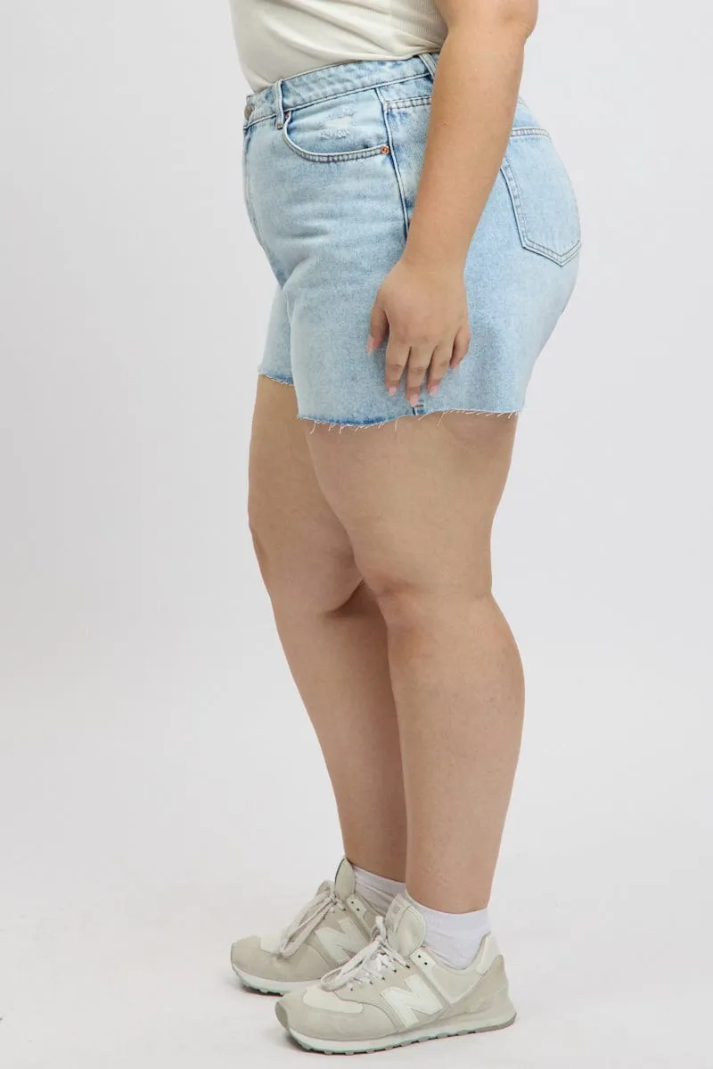 AntibacterialMaterial Basic Wardrobe Denim Knee Length Shorts High Rise