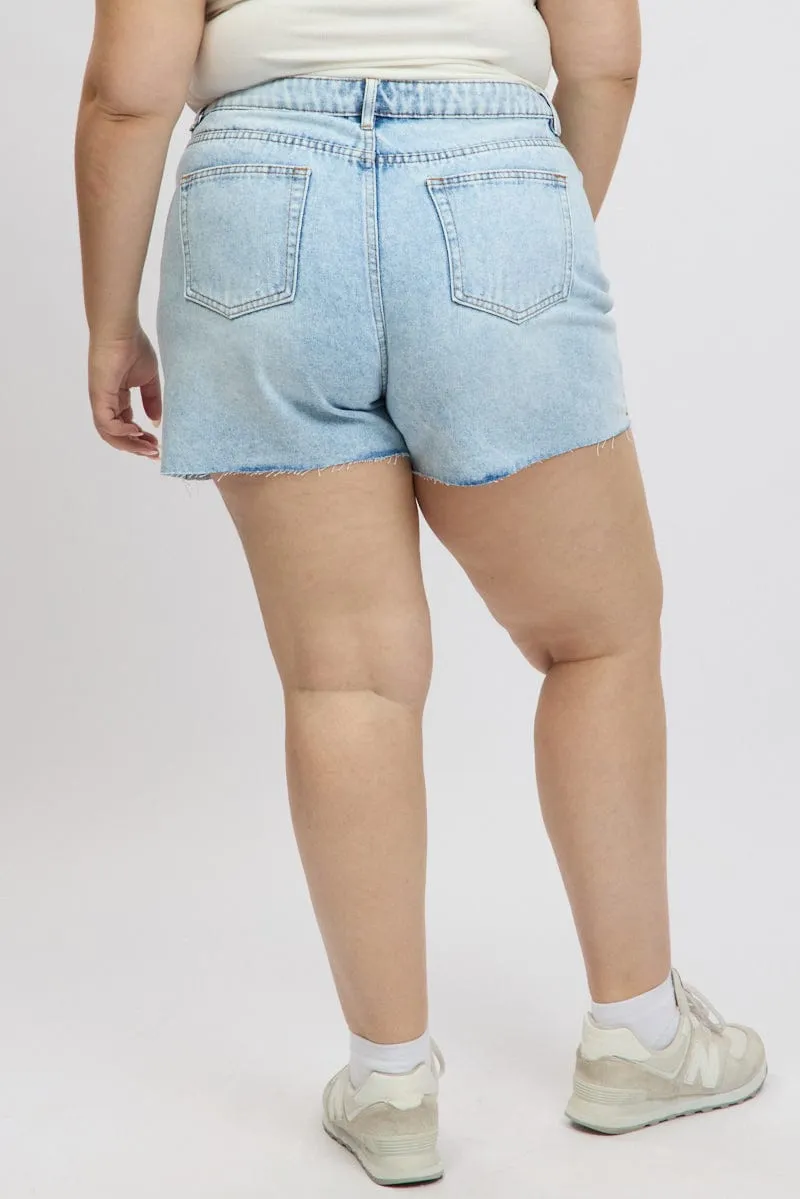Loose Fit Beauty Glow Denim Knee Length Shorts High Rise