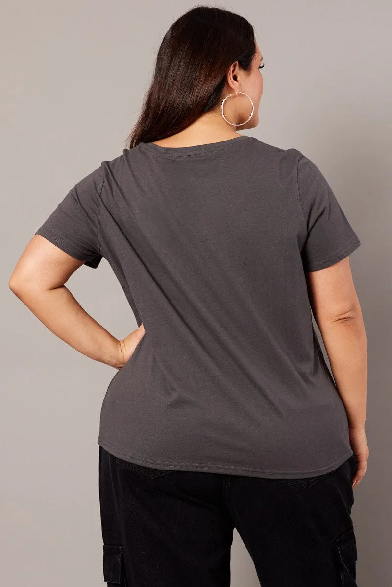 Grey Graphic T-shirt Short Sleeve Crew Neck Stylish and Cozy