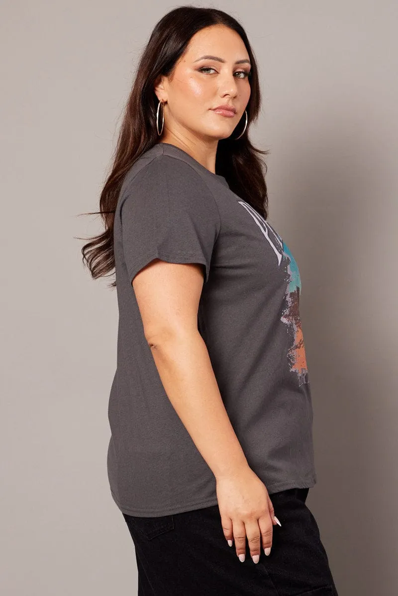 Casual Must-Have Grey Graphic T-shirt Short Sleeve Crew Neck