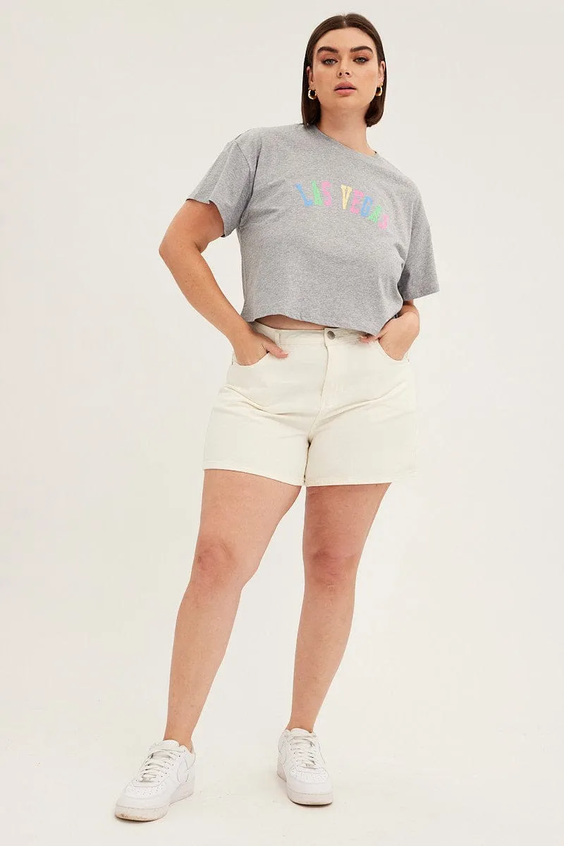 Layered Hem Design MoistureWicking Technology Grey Graphic T-shirt Short Sleeve Rainbow Las Vegas