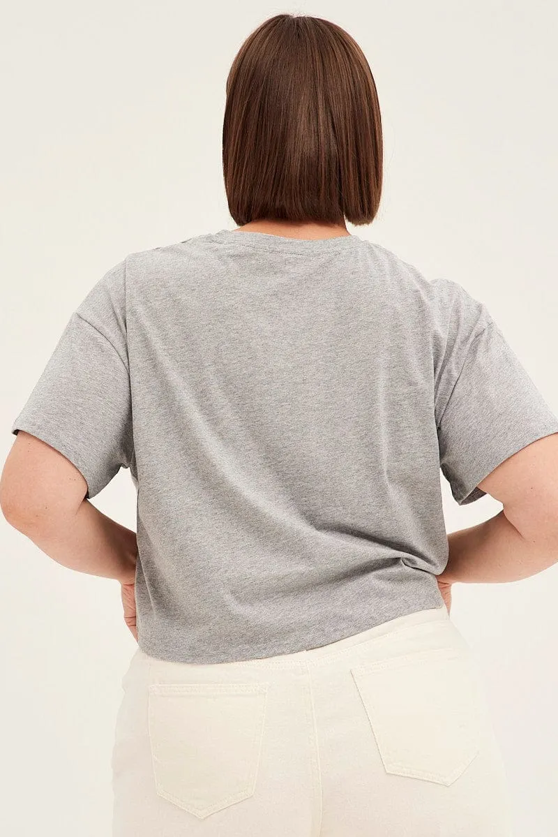 Comfortable And Versatile Layered Sleeve Construction Grey Graphic T-shirt Short Sleeve Rainbow Las Vegas