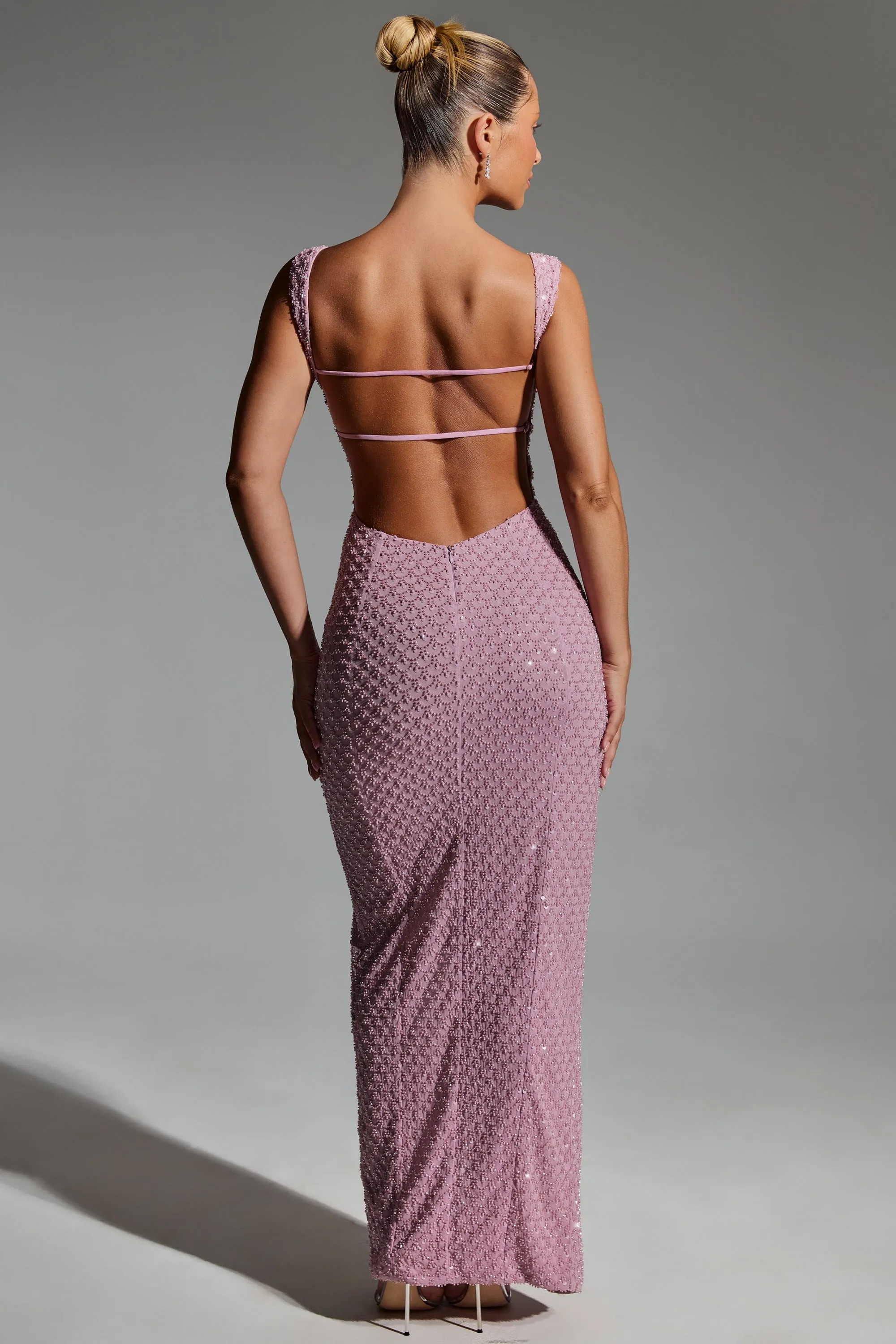 Court Path Embellished Open-Back Maxi Dress in Mauve