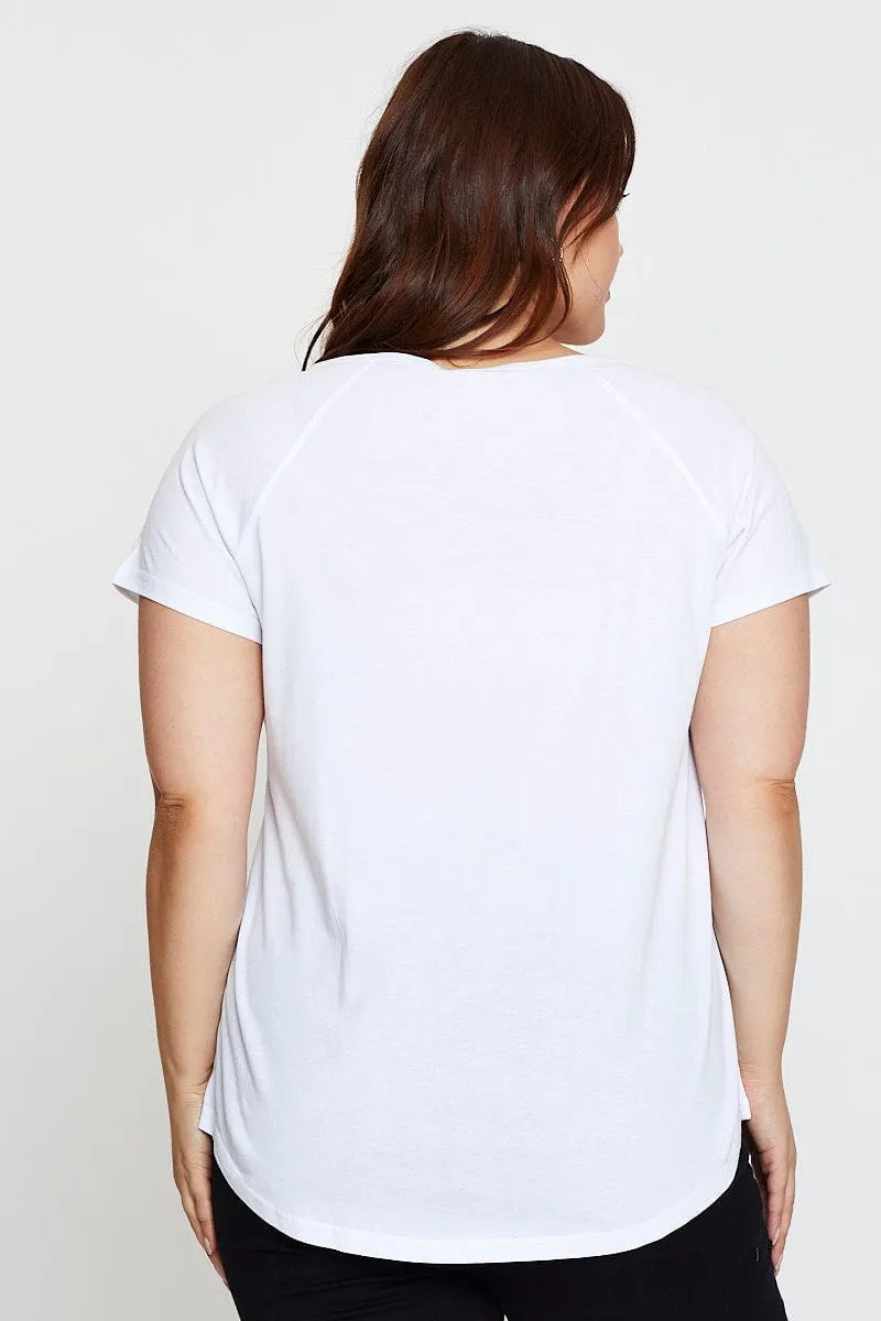 White Cotton T-shirt Lattice Front Raglan Sleeve Fun and Playful