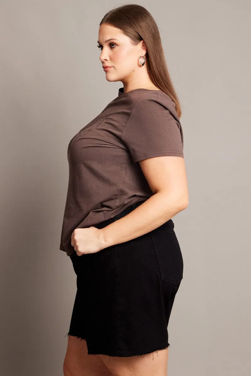 Brown Graphic T-shirt Short Sleeve Crew Neck Classic Wearable Versatile Wear