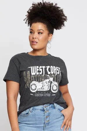 Cozy Layer Grey Graphic T-shirt West Coast Short Sleeve Cotton