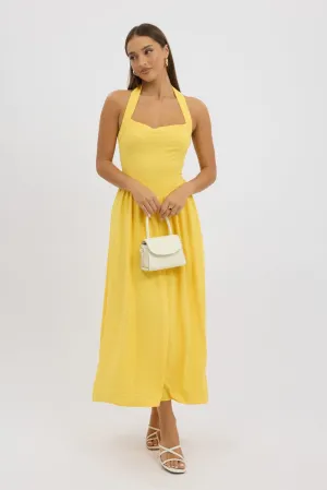 Ethereal Air Yellow Maxi Dress Halter Neck