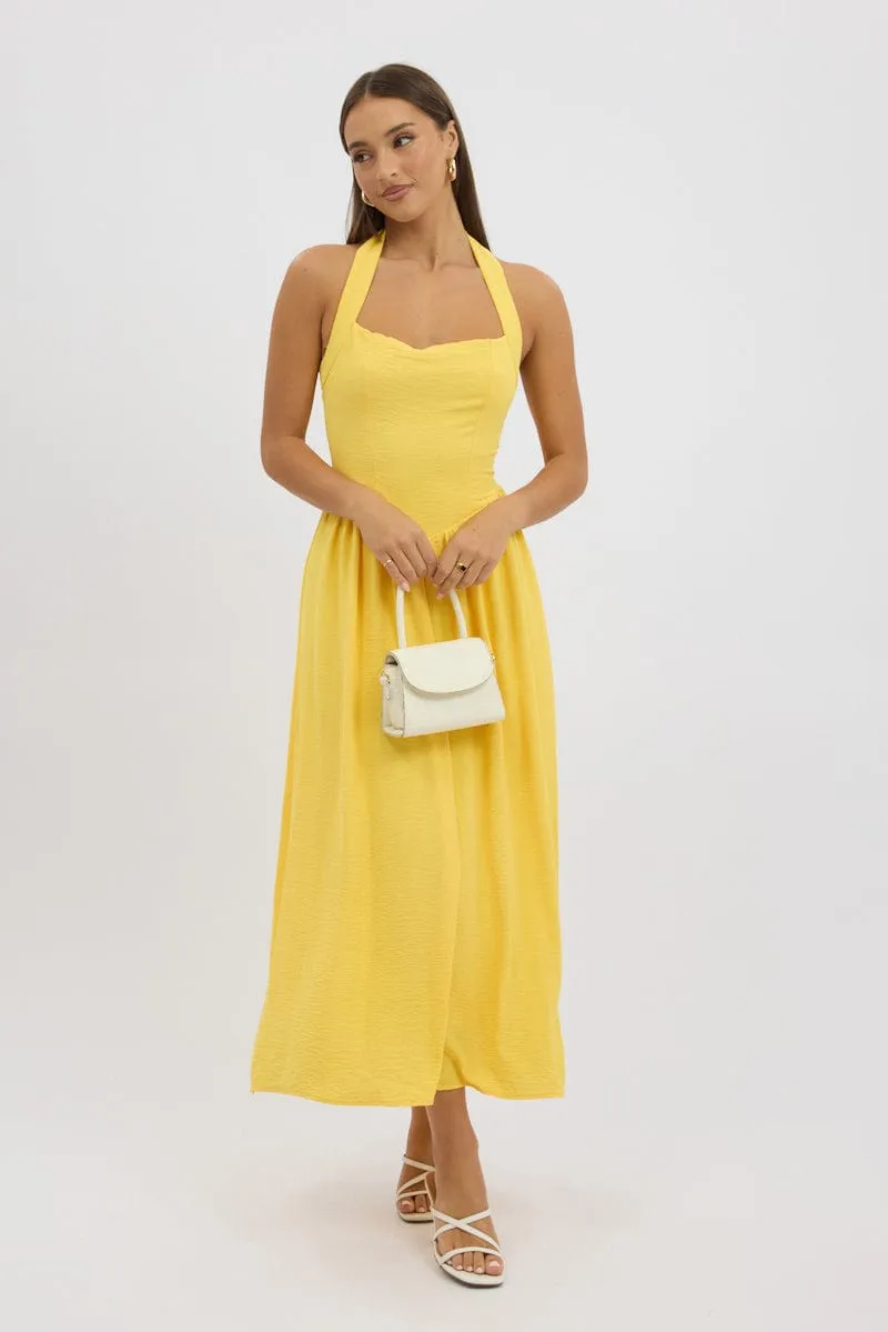 Ethereal Air Yellow Maxi Dress Halter Neck