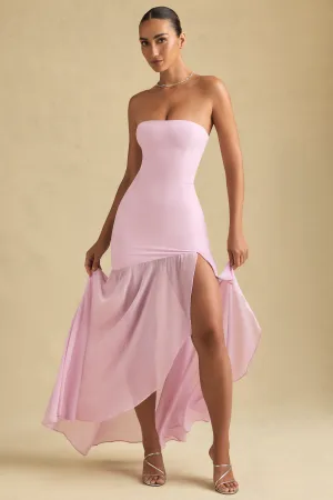 Harbor Path Asymmetric Strapless Fishtail Maxi Dress in Soft Pink