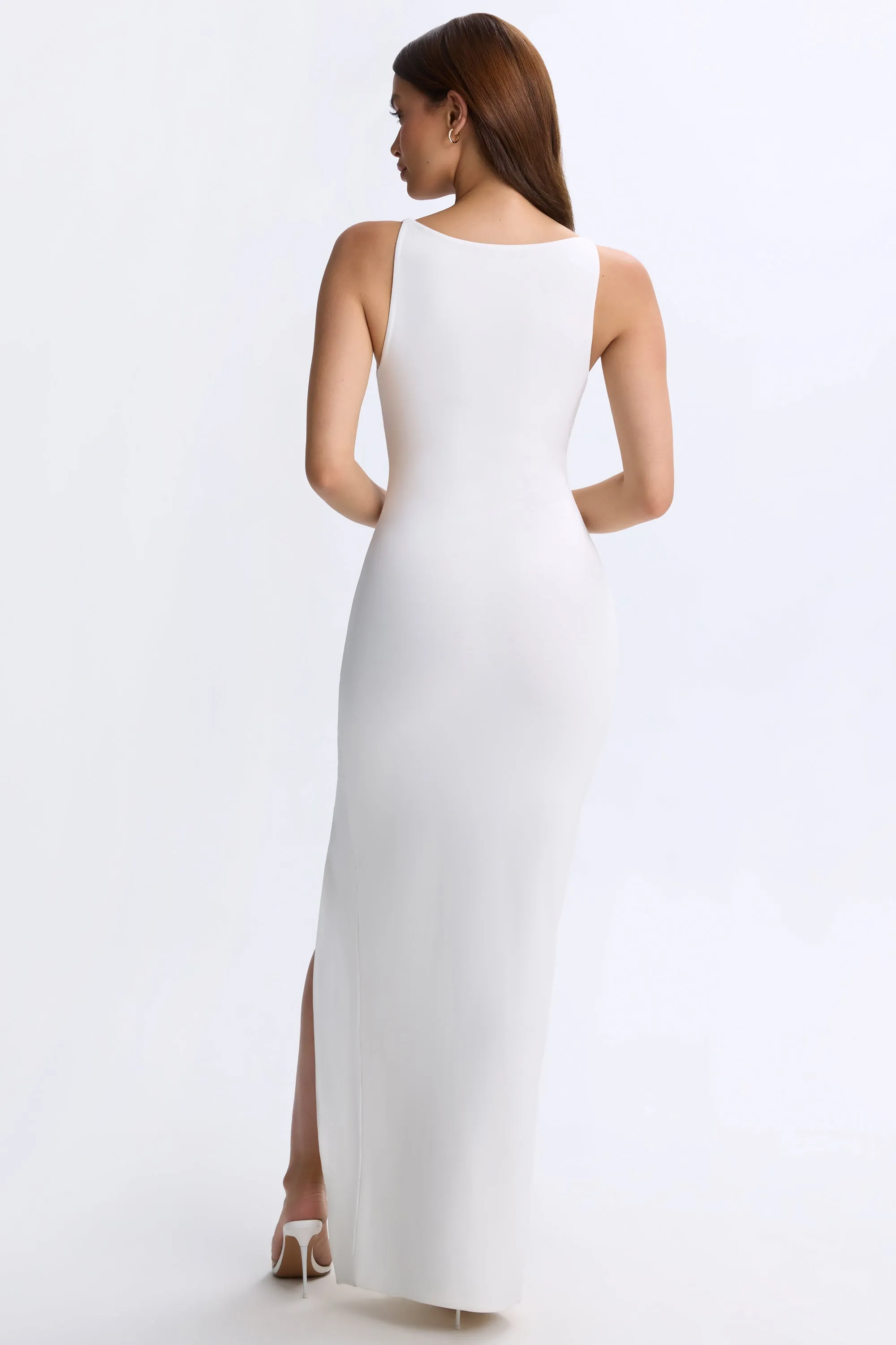 Grain Gold Kimono Arm Plunge Cut-Out Maxi Dress in White