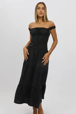 Nordic Fresh Black Maxi Dress Drop Waist