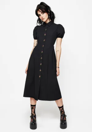 Blue Hour Despair Cotton Thistle Embroidered Button Up Midaxi Dress