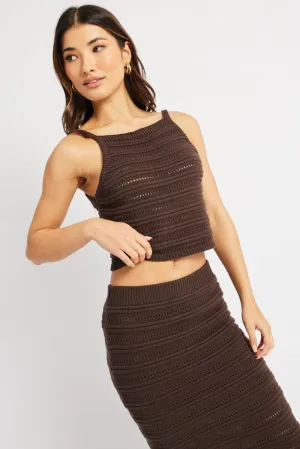 Brown Crochet Knit Tank Top Match Fit