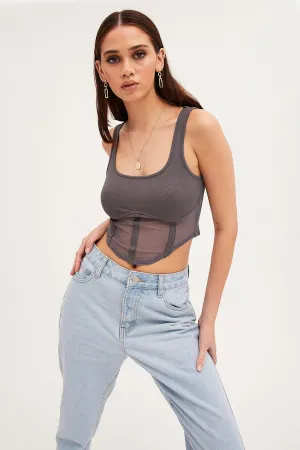 Grey Mesh Patchwork Tank Top Corset Top Global Edge