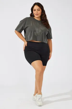 Classic Design Grey Graphic T-shirt Short Sleeve Crew Neck