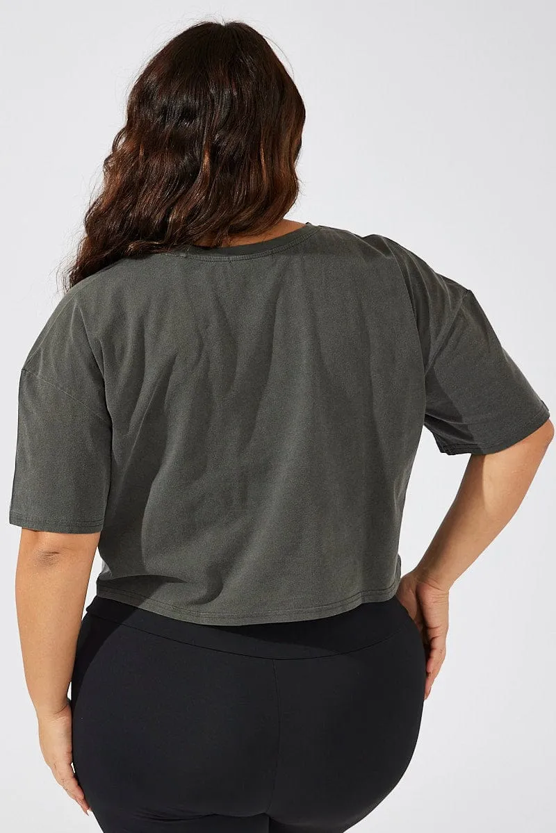 Timeless Top Edgy Grey Graphic T-shirt Short Sleeve Crew Neck