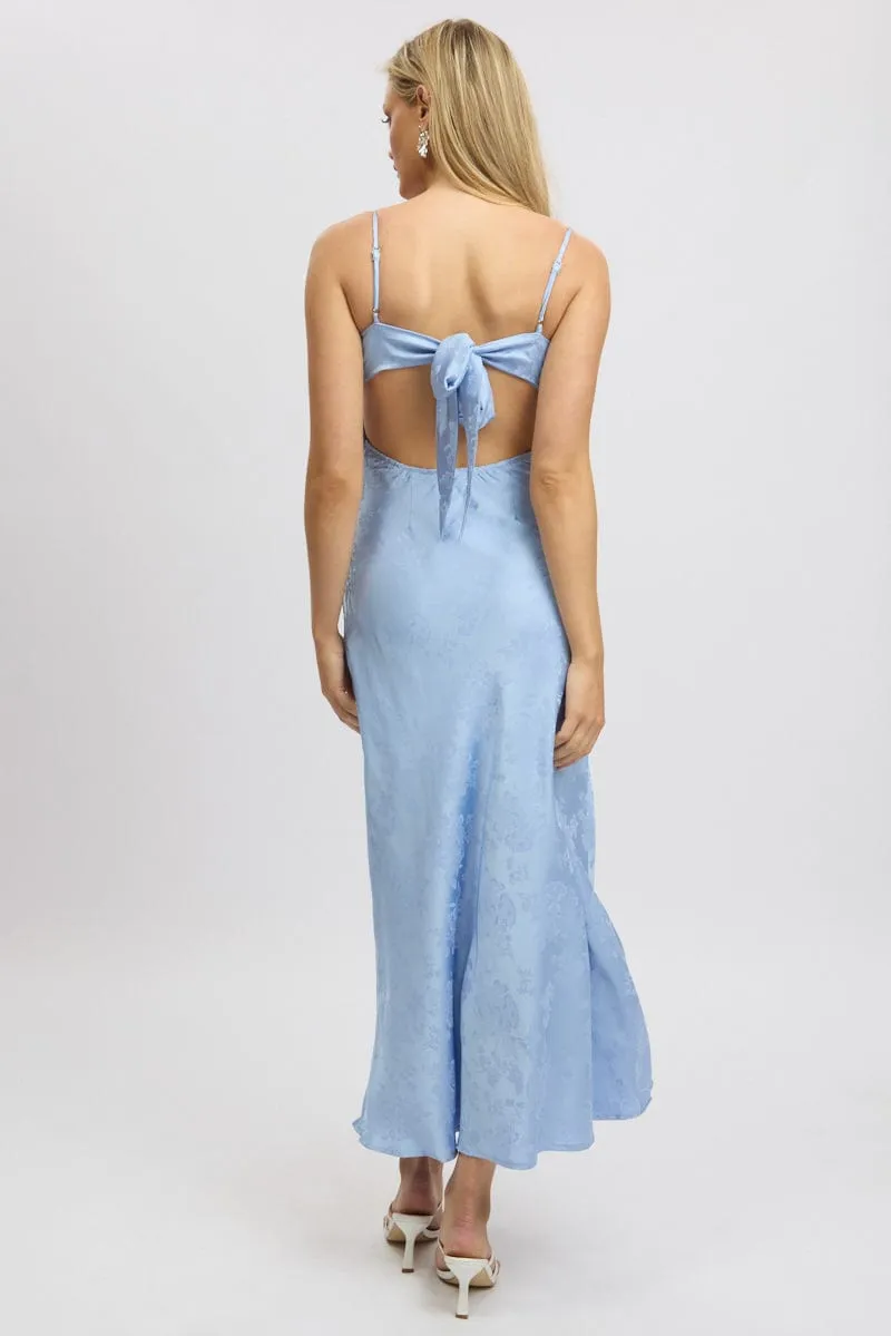 Pearl Glow Blue Maxi Dress Back Tie Satin
