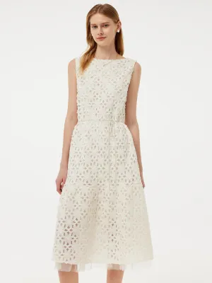 Embroidered Mesh Women Vest Midi Dress With Belt Polished Wardrobe