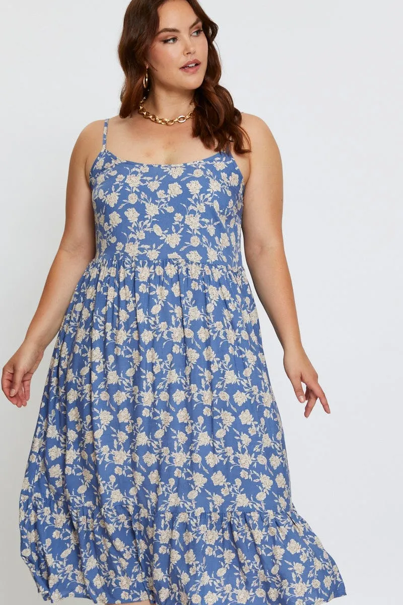 Floral Print Midi Dress Square Neck Sleeveless Elegant Vibe