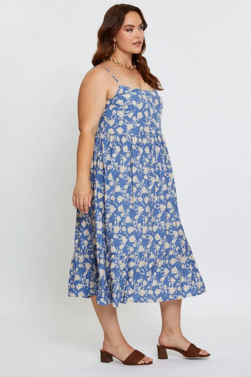 Comfortable daytime dress Floral Print Midi Dress Square Neck Sleeveless