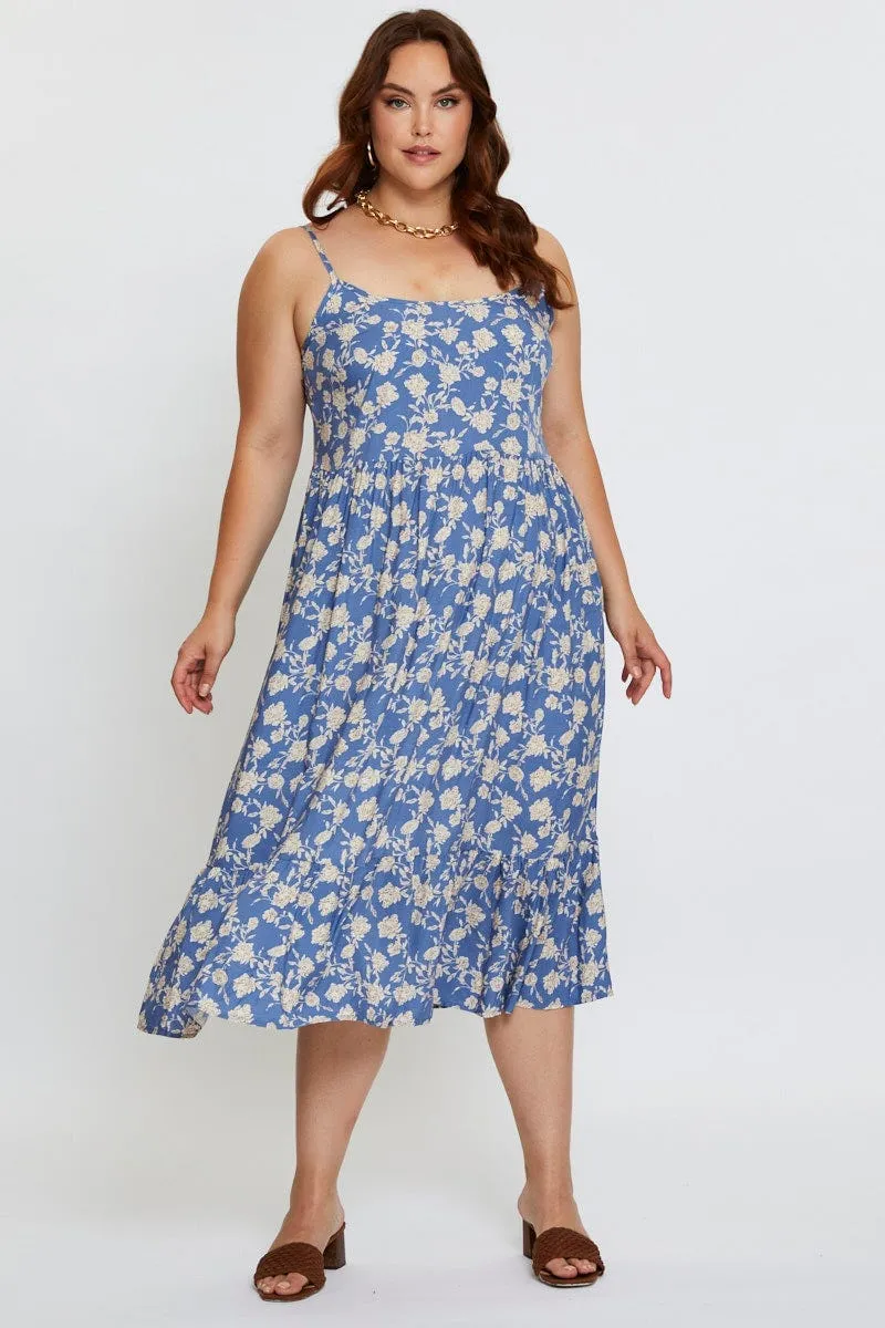 Work Attire Fashion Statement Floral Print Midi Dress Square Neck Sleeveless