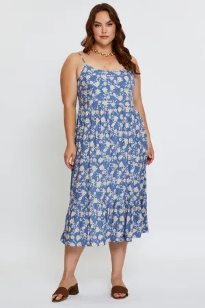 Floral Print Midi Dress Square Neck Sleeveless Effortless chic dress family gathering