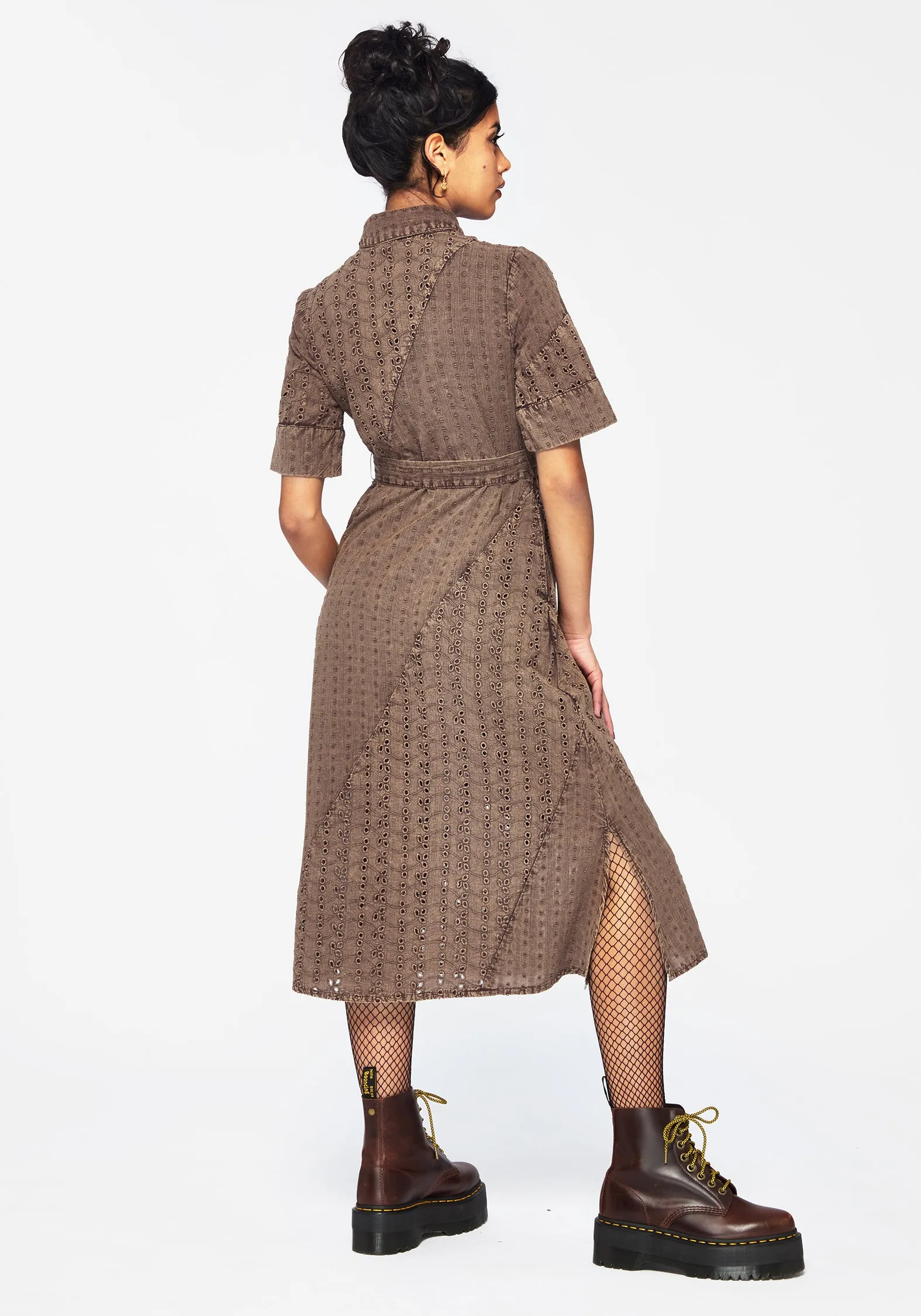 Summerisle Cotton Broderie Detail Tie Wrap Midi Shirt Dress Comfortable fit Heat Wave