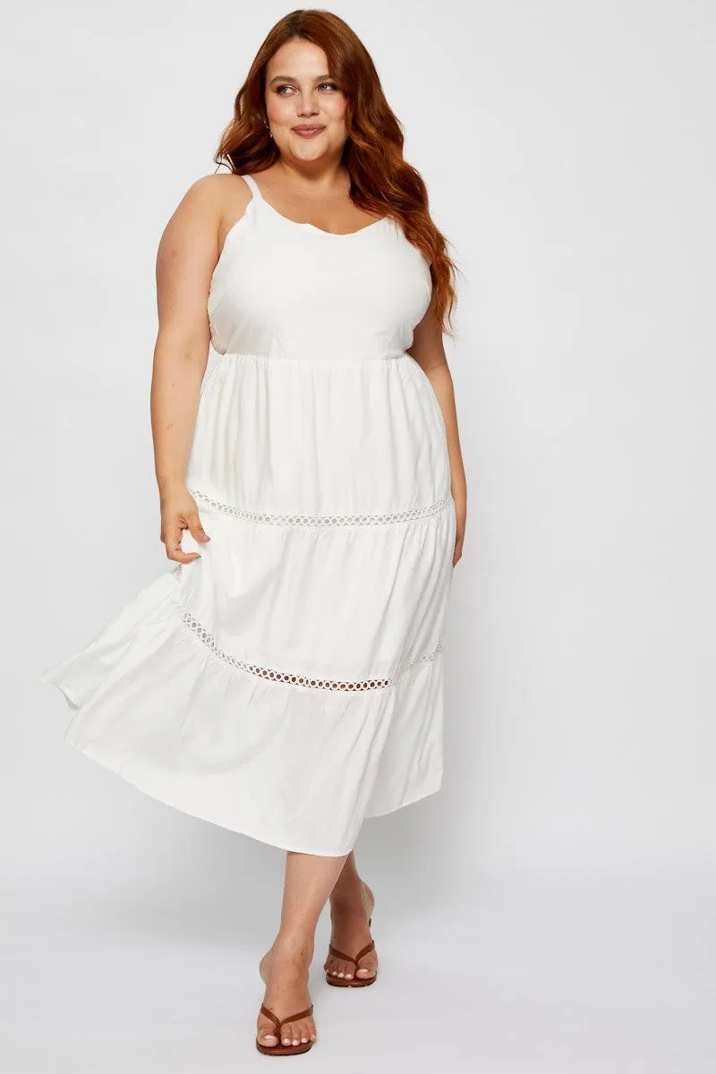White Maxi Dress V-neck Sleeveless Tie Parisian Touch Body Loving