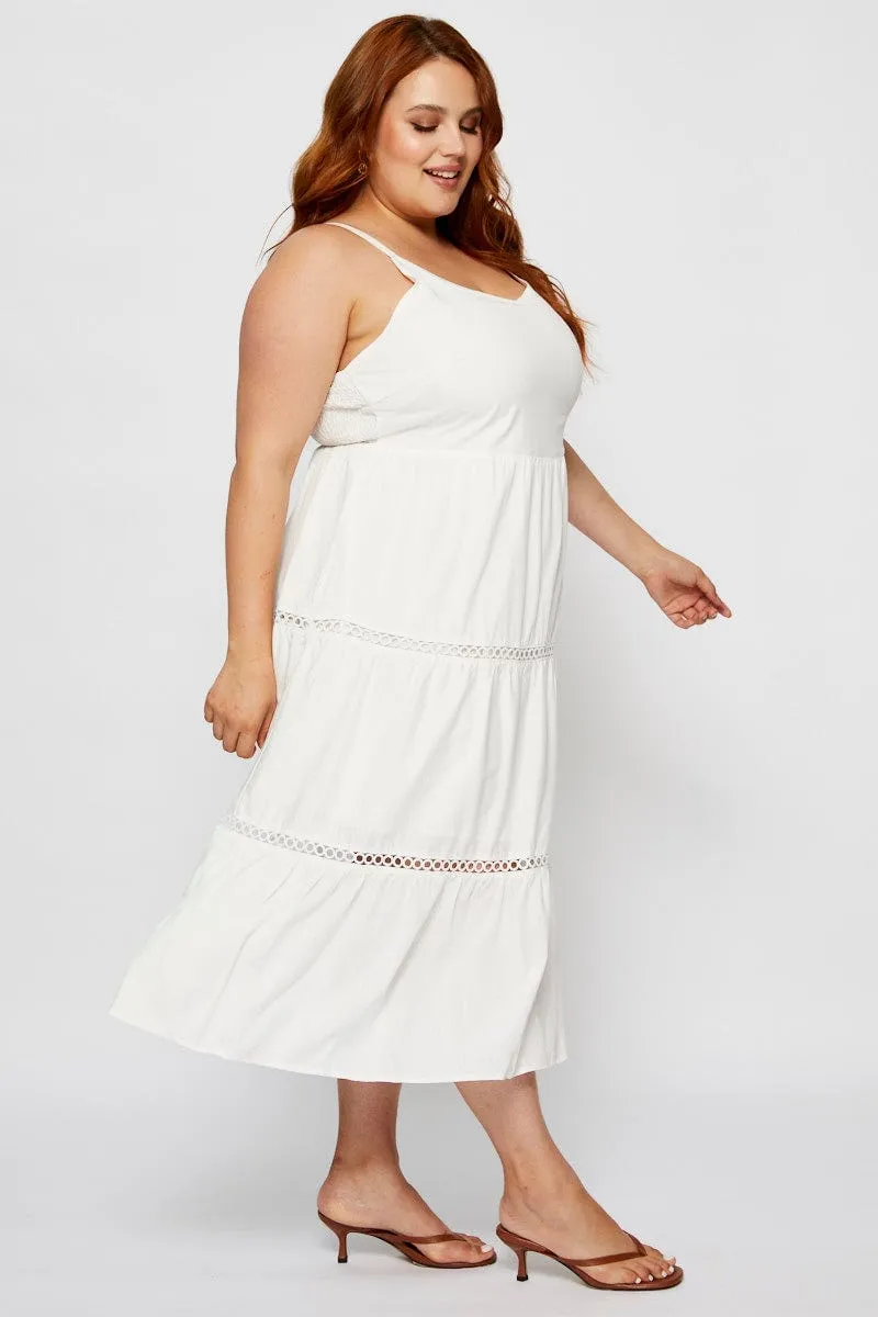 Scandi Clean Inner Glow White Maxi Dress V-neck Sleeveless Tie
