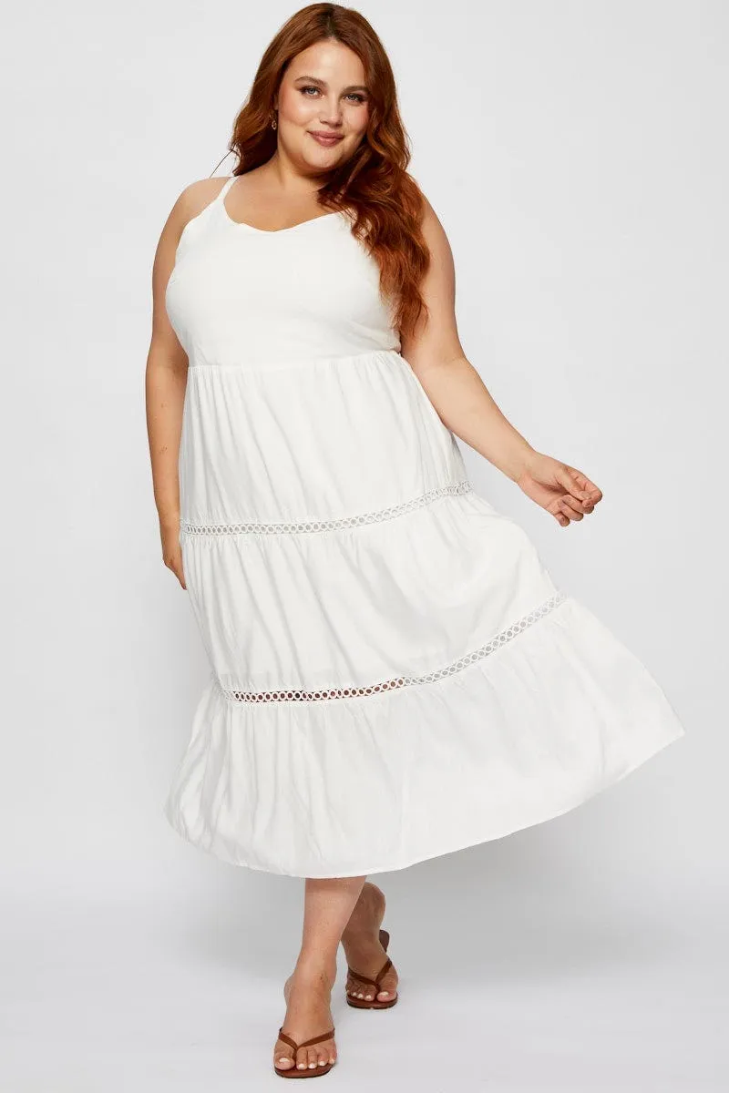 Southern Belle Graceful Aging White Maxi Dress V-neck Sleeveless Tie