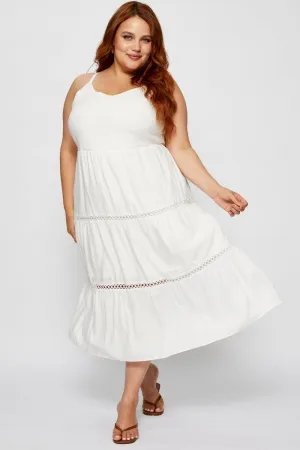 Southern Belle Graceful Aging White Maxi Dress V-neck Sleeveless Tie