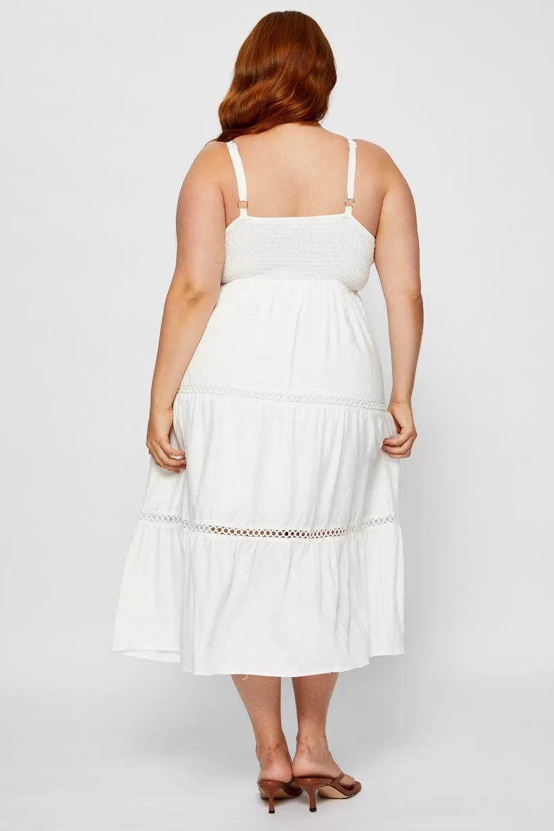 Hill Top Linen Cool White Maxi Dress V-neck Sleeveless Tie
