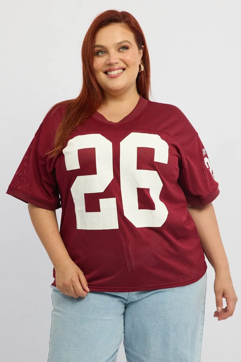 RecycledBlend Red Graphic T-shirt Short Sleeve Collared Neck
