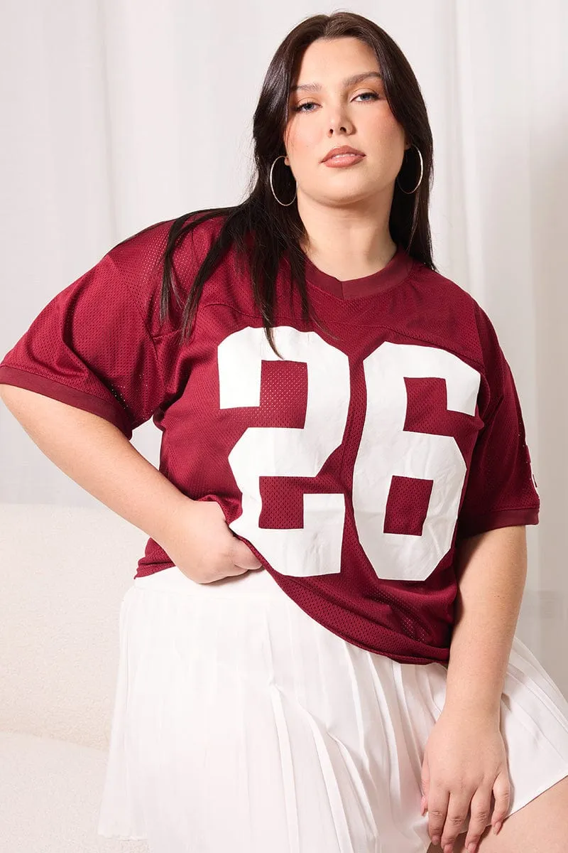 Red Graphic T-shirt Short Sleeve Collared Neck DoubleLayeredCollar