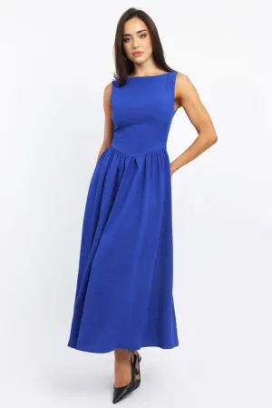 Blue Dropped Waist Maxi Dress Ruby Pop