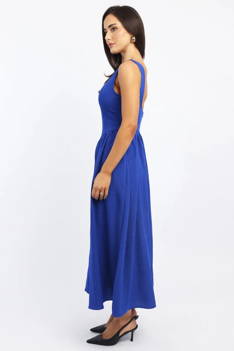 Blue Dropped Waist Maxi Dress Net Soft