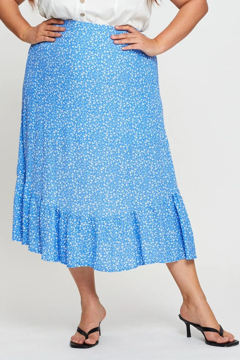 Neat Finish Floral Print Midi Skirt Elastic Waist