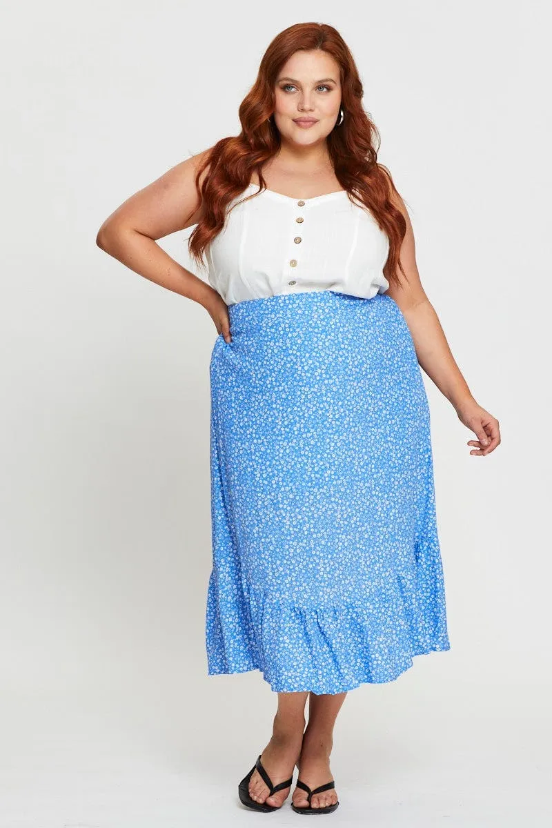 Floral Print Midi Skirt Elastic Waist Anti Pilling Fabric