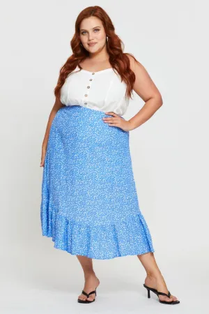 Ethically Made Floral Print Midi Skirt Elastic Waist