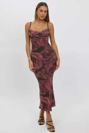 Pink Floral Bodycon Dress Singlet Cowl Neck Maxi Body Free slow life