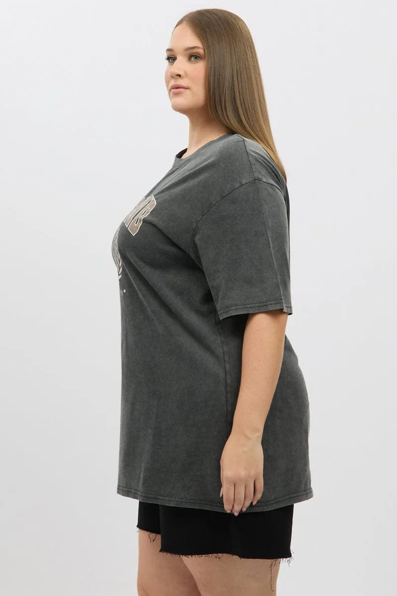 Picnic sale season Grey Graphic T Shirt Short Sleeve Crew Neck
